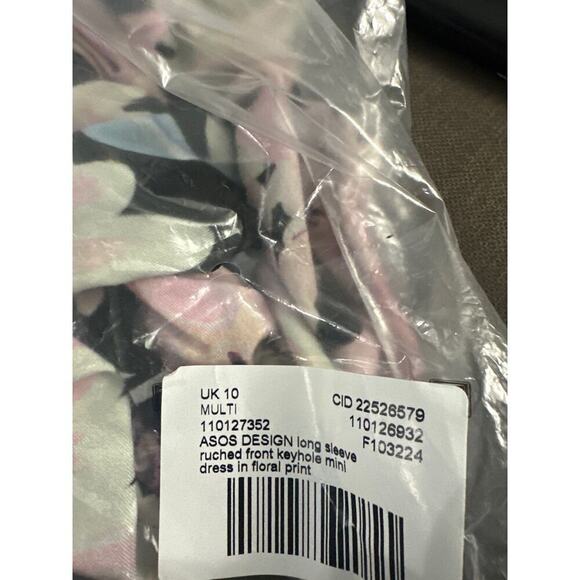 ASOS DESIGN Long Sleeve Ruched Front Keyhole Mini Dress Floral Print - Sz 6 NWT - Picture 3 of 3